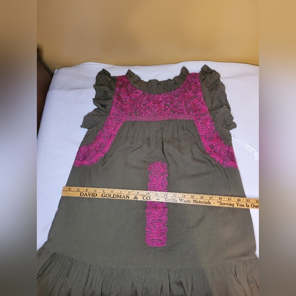 NWOT j.marie Linen Blend Isla Mae Olive Green Embroidered Tiered Boho Mini Dress - Picture 10 of 13